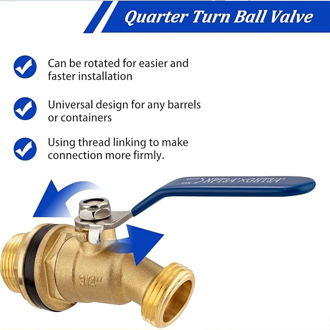 Brass Rain Barrel Spigot Kit 3/4" GHT Brass Water Container Rain Barrel Faucets Spigot for Garden Hose Thread Connection 55 Gallon Water Tank Faucet