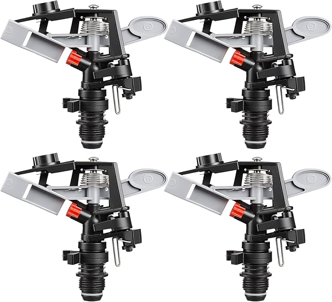 Honoson 1/2 Inch Plastic Impact Sprinklers Heads Adjustable 0-360 Degree Pulsating Oscillating Watering Sprinkler Head for Garden Law Grass Yard Irrigation Supplies(4 Pcs,Grey)