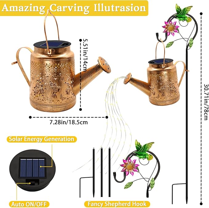 Solar Lanterns Outdoor Waterproof, Gifts for Mom Grandma Women Wife Daughter Mother's Day, Hummingbird Watering Can Garden Decor with Shepherd Hook, Hanging Solar Lights Yard Outside Patio Path Decor