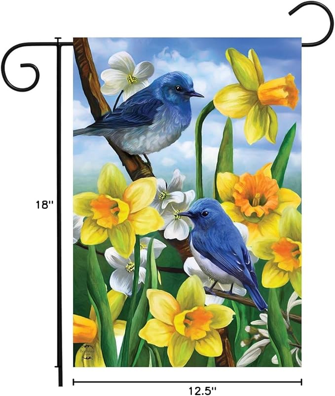 Bluebirds And Daffodils Spring Garden Flag Floral 12.5" x 18" Briarwood Lane