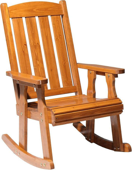 VINGLI Outdoor Rocking Chair, Heavy Duty 600 LBS Wooden Rocking Bench with Comfortable Backrest, Weatherproof Patio Rocker with Ergonomic Design, Wood Rocking Chair for Patio, Garden (Teak, 1PC)
