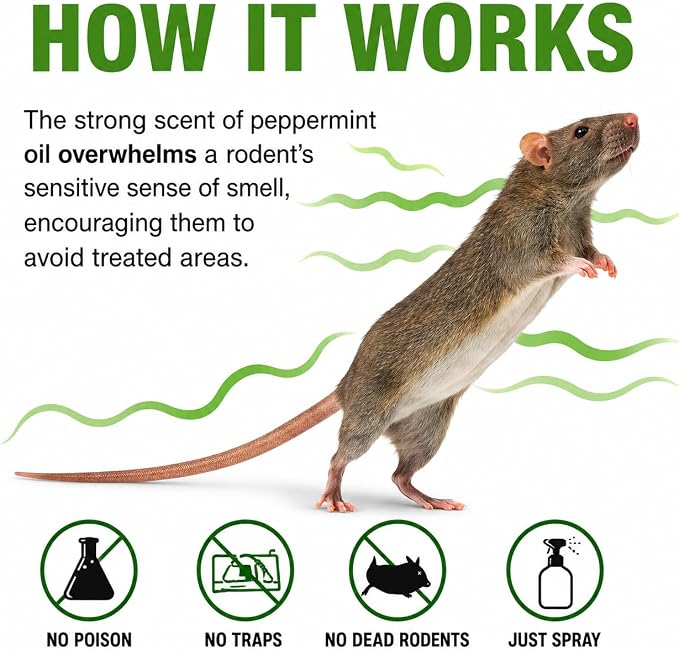 Peppermint Repellent for Mice/Mouse, Rats & Rodents. Natural Spray for Indoor & Outdoor Use. Natural Armor Rodent Shield. 128 OZ Gallon