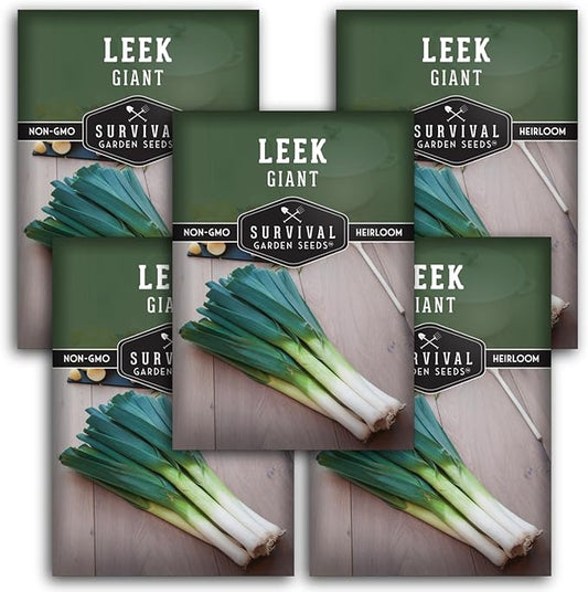 Survival Garden Seeds Giant Leek Seed for Planting - 5 Packets with Instructions to Plant and Grow Enormous Leeks in Your Home Vegetable Garden - Non-GMO Heirloom
