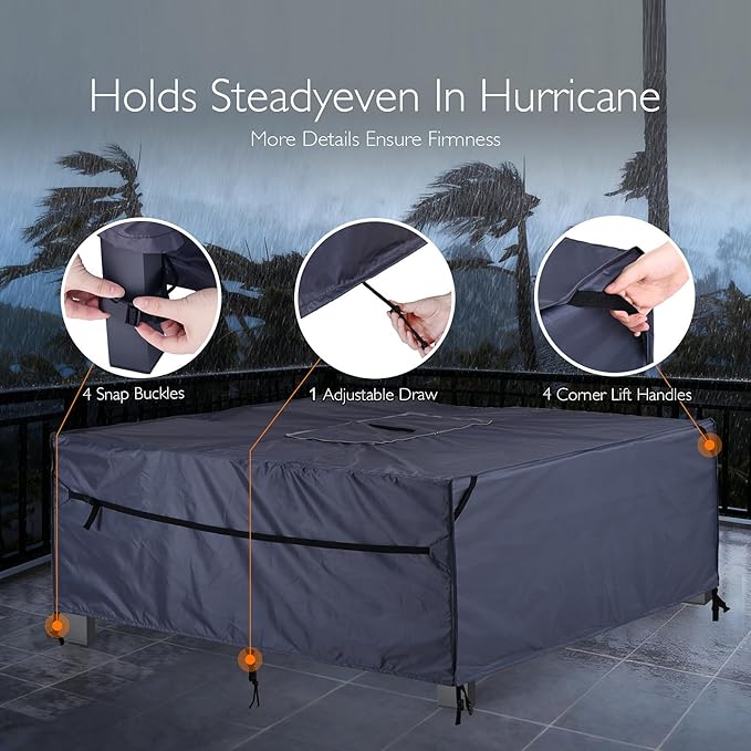Patio Furniture Covers Waterproof - 420D Outdoor Table and Chair Set Cover with Built-in Storage Bag - Rectangular Patio Table Cover for 4-Seat Dining Set or Sectional Sofa - DarkGrey