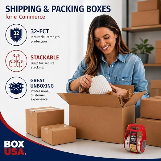 BOX USA Moving Boxes Holds 65lbs, 18"L x 14"W x 12"H (10-Pack) Medium - Corrugated Cardboard Box for Shipping, Mailing, Packing, Packaging and Storage