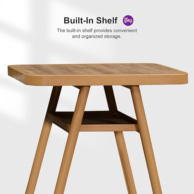 PURPLE LEAF Outdoor Aluminum Counter Height Bar Stools Table with Shelve Pub High Table for Patio Poolside Deep Teak