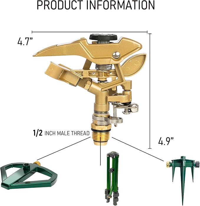 Hourleey 1/2 Inch Zinc Impact Sprinkler, Heavy Duty Lawn Sprinkler Head with Nozzles, Adjustable 0-360 Degree Impulse Watering Sprinklers for Large Coverage Garden Grass Yard Irrigation