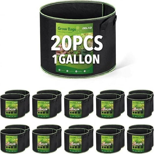 Delxo 20-Pack 1 Gallon Grow Bags,Garden Planting Bag with Handles,300G Thickened Breathable Nonwoven Cloth Fabric Pots for Fruits,Vegetable,Tomato(Black)