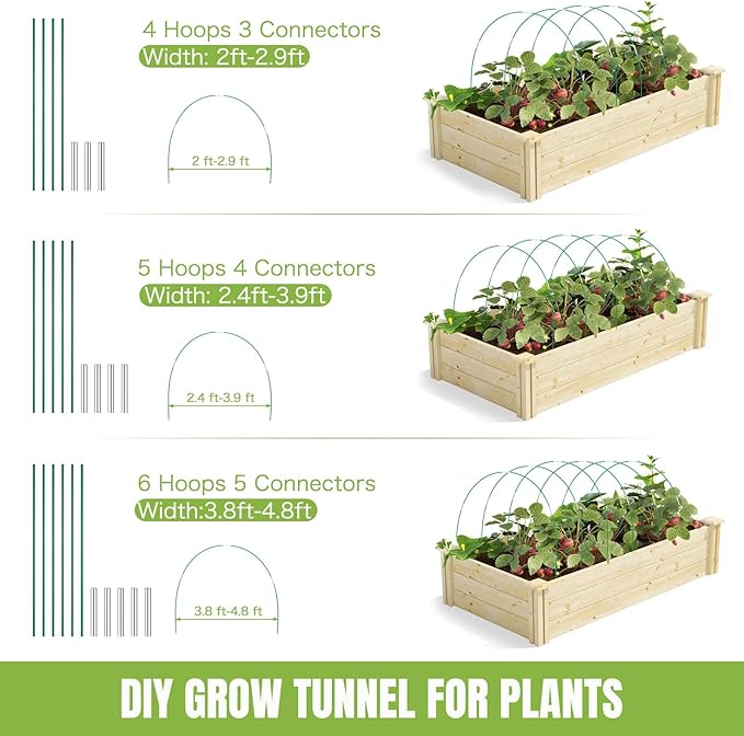Joyhalo Garden Hoops for Raised Beds, 72pcs (12 Sets) Fiberglass Hoops with PVC Coating, DIY Greenhouse Tunnel for Row Cover, Bird Netting & Plant Protection, Extend Growing Season