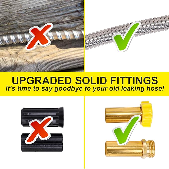 FOXEASE Metal Garden Hose 75FT - Stainless Steel Heavy Duty Water Hose with Metal Nozzle & 8 Function Sprayer, Portable & Lightweight Kink Free Yard Hose, Outdoor Hose