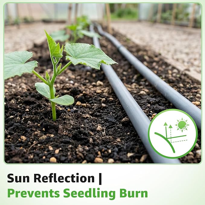 1000FT 5/8" Drip Tape Irrigation, 16 Mil Heavy Duty with 6" Emitter Spacing, Silver Reflective Drip Tape Resistant to Pecking & Biting, Heat-Safe for Seedlings, Ideal for Garden Farm Greenhouse Patio
