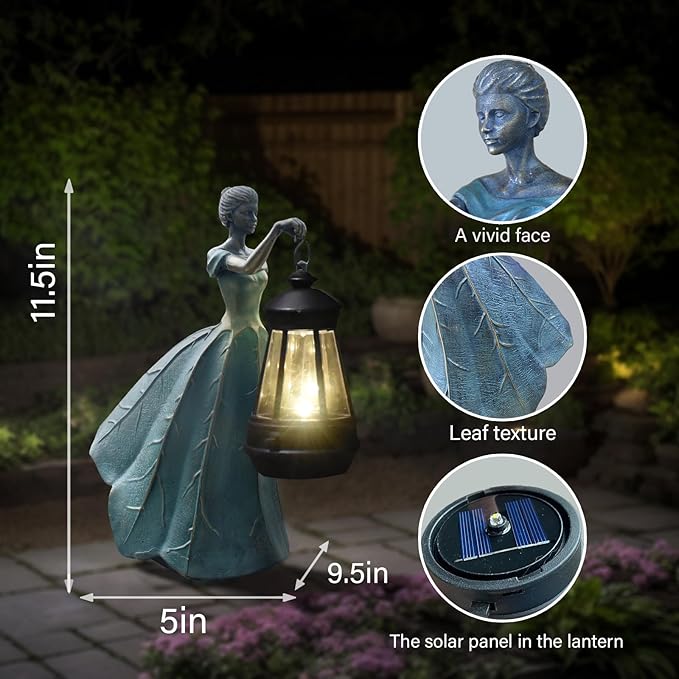Sheaifun Fairy Garden Statue Solar Garden Decor Resin Fairy Statue with Lights Angel Fairy Decor Outdoor Yard Statues Gardening Gifts for Women 9.5 * 5.5 * 11.5 Inch
