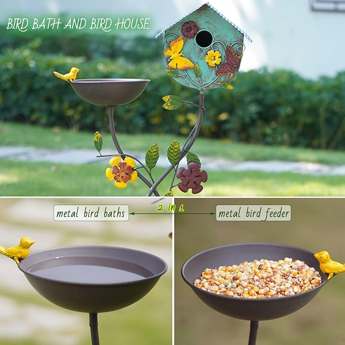 HLQMFHT 52" H Bird Baths for Outdoors,Metal Bird Bath Bowl,Birdhouses for Outdoors with Pole,Birdhouses for Outdoors,Garden Yard Decor