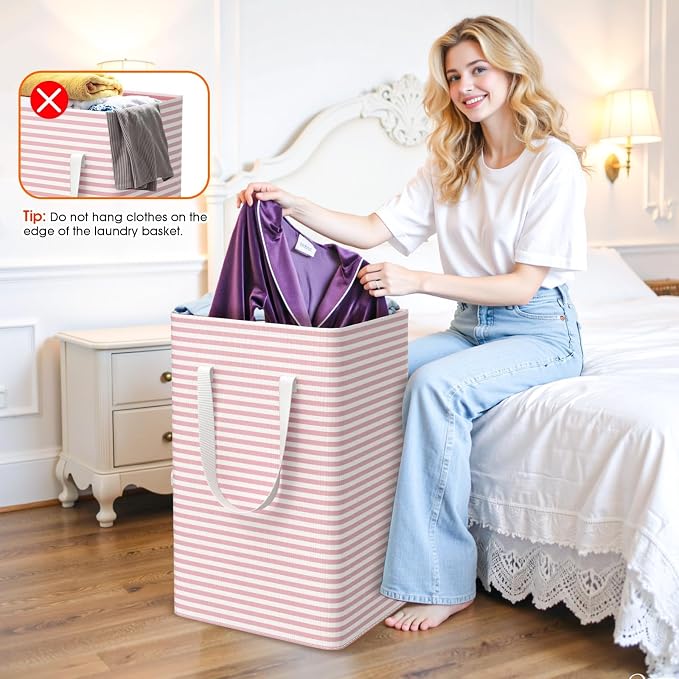3-Pack Laundry Basket, Collapsible Laundry Hampers, 75L, Pink | Freestanding, Waterproof, Foldable Laundry Bin with Reinforced Handles, Dirty Clothes Hamper Basket for Bathroom, Dorm,Camper