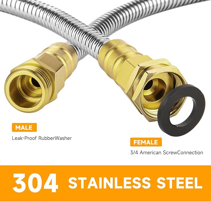 Rosy Earth Garden Hose 5 FT, 304 Stainless Steel Metal Water Hose, Heavy Duty Flexible Leader Hose, Short Water Hose Kink Free Hose for Rv, Outdoor, Yard, No Bite, Leak proof and Durable