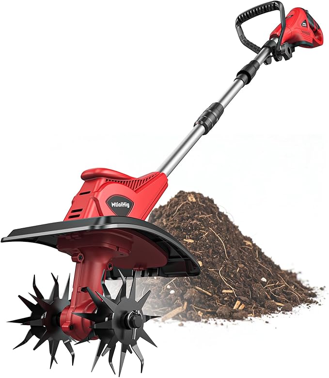 Cordless Tiller Cultivator Compatible with Milwaukee 18V (No Battery), Tiller for Gardening 360RPM Electric Garden Tiller, Brushless Rototiller 9" Width 6.3" Depth for Lawn/Soil Cultivation, Red