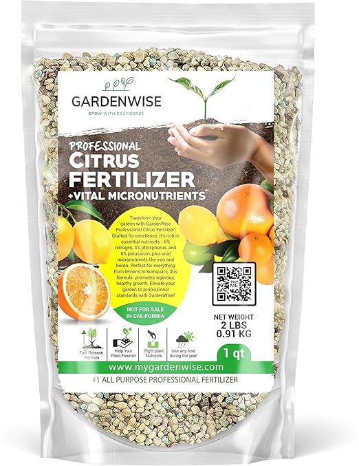 GARDENWISE Professional Citrus Fertilizer + Vital Micronutrients; Perfect Balanced NPK for All Citrus; for Indoor and Outdoor Plants; Orange, Lime, Avocado and Lemon Tree Fertilizer (1 Quart)