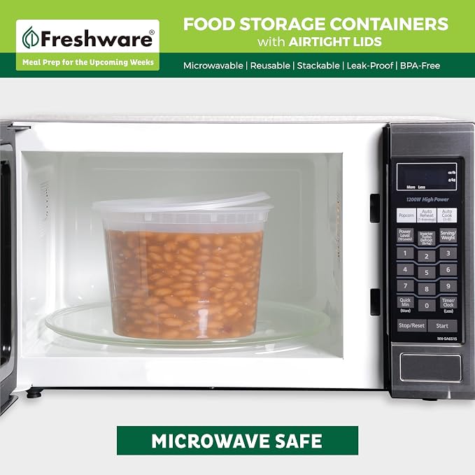Freshware [72 Pack, 64 oz 1/2 Gallon Plastic Deli Food Storage Soup Containers With Airtight Lids, Slime Containers, Freezer Safe | Meal Prep | Stackable | Leakproof | BPA Free, Clear