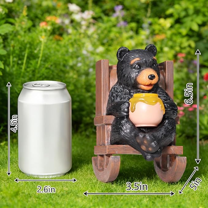 Sheaifun Solar Garden Statues Black Bear Decor Resin Bear Statues Outdoor with Solar Light Animal Figurine for Outside Yard Lawn and Patio Decorations Gardening Gifts for Women 3.5 * 5.5 * 6.25 Inch
