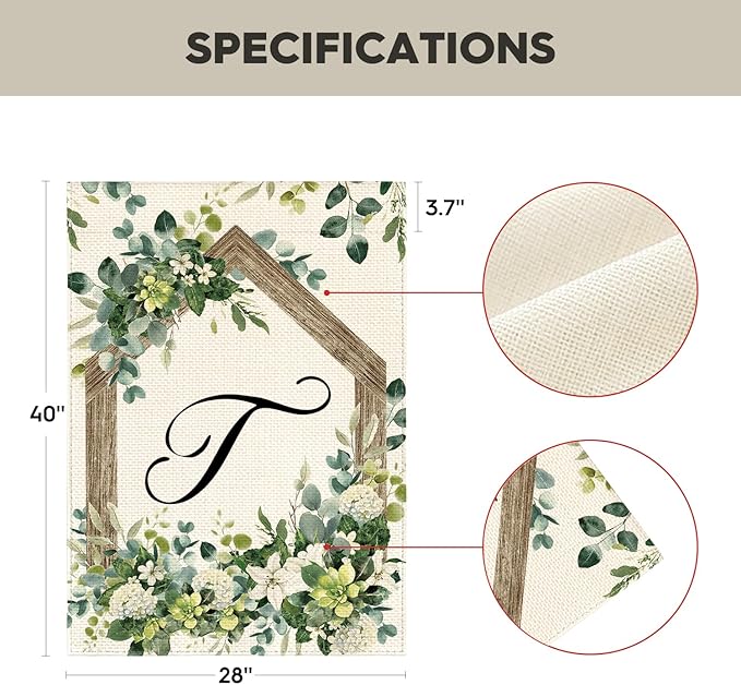 AVOIN colorlife Initial Letter T Monogram House Flag 28x40 Inch Double Sided Outside, Spring Floral Family Last Name Yard Decoration