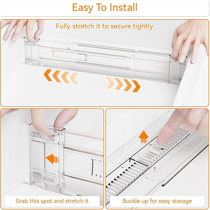 Yieach 12Pack 3.2 Inch Shallow Acrylic Drawer Dividers for Clothes -Expandable from 15-21''- Adjustable Drawer Dividers for Baby Clothing,Sock,Underwear,Clear in Drawer Separators for Dresser,Kitchen
