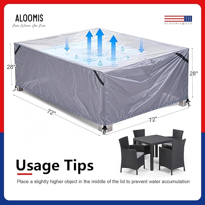 Patio Furniture Covers Waterproof - 420D Outdoor Table and Chair Set Cover with Built-in Storage Bag - Rectangular Patio Table Cover for 4-Seat Dining Set or Sectional Sofa - Black