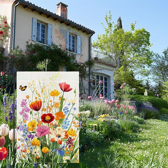 Spring Summer Floral Garden Flag 12x18 Inch Double Sided, Colorful Welcome Yard Decor, Farmhouse Outdoor Flag for Lawn Patio Porch