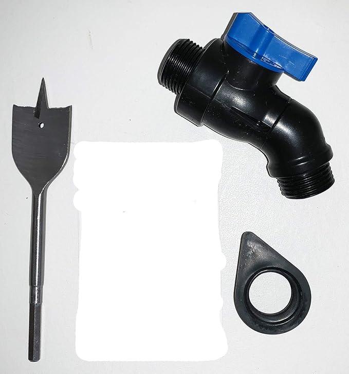 Shut Off Valve with Rubber Gasket for Rain Barrel: EarthMinded, EarthMark (Hi-Flow Elbow with Drill Bit)