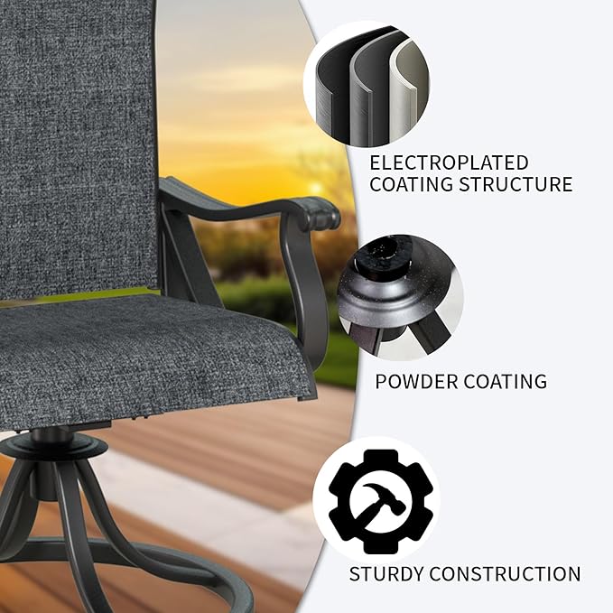 SHGJ&SOFT Patio Swivel Chairs, Waterproof Outdoor Dining Chairs with All-Weather Textilene Mesh for Deck, Garden, and Backyard (Dark Gray6, 2PC)