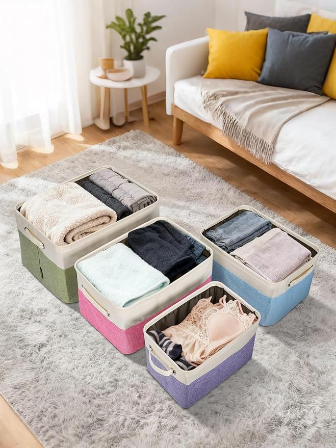 BALEINE 2 Pack Fabric Closet Storage Bins for Shelves, Linen Closet Organizers and Storage, Decorative Baskets for Organizing, Shelf, Clothes, Home, Office (Green, 14''x10''x8.5'')