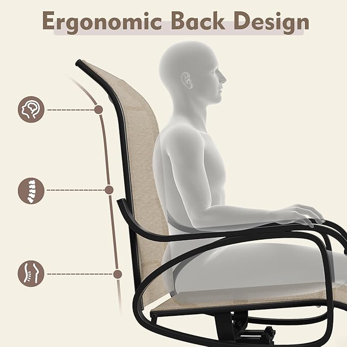 Patio Swivel Chairs Set of 6, All Weather Outdoor Rocking Chair with Textilene Breathable Back, Metal Frame, Patio Dining Chair for Backyard, Garde, Porch and Deck (6, Dark Brown)