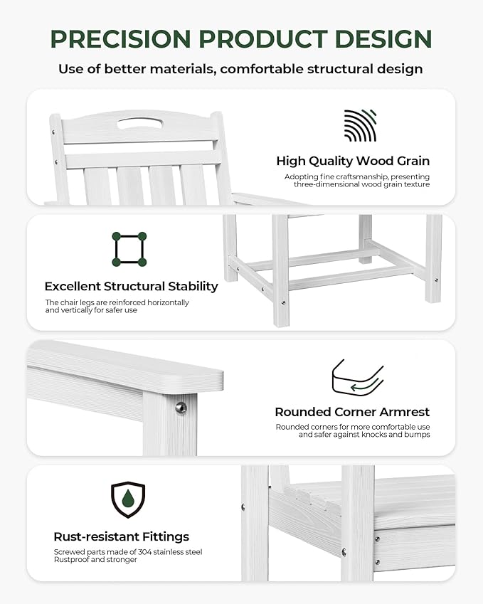 Patio Chairs, HDPE Outdoor Dining Chairs with Wide Seat, All Weather Oversized Porch Chair for Garden, Backyard, Deck - White