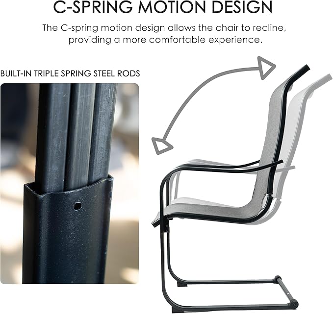 Kozyard C-Spring Patio Chairs Set of 2 High Back Dining Chairs Breathable Textilene Fabric Sturdy Metal Frame for Backyard, Lawn, Deck (Gray)