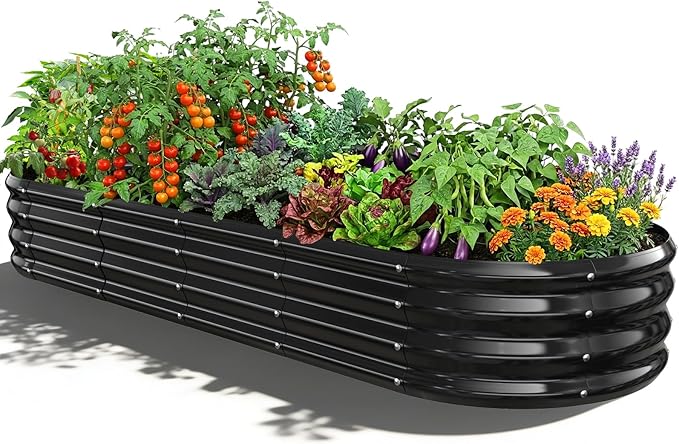 Oval Raised Garden Bed, 6 x 2 x 1FT, Galvanized Steel Planter Box with Wave-Shaped Metal Panels Painted for Outdoor Flower,Tree,Herb & Vegetable Garden (Black, 72X24X12 inches)