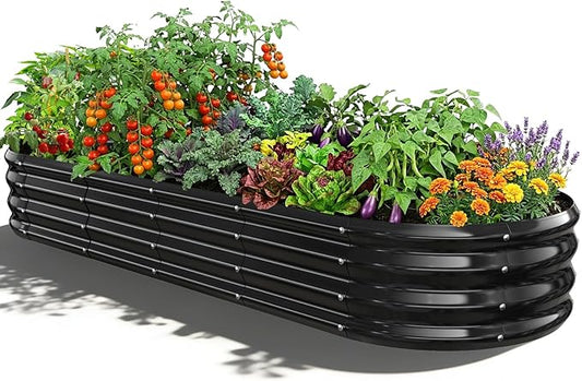Oval Raised Garden Bed, 6 x 2 x 1FT, Galvanized Steel Planter Box with Wave-Shaped Metal Panels Painted for Outdoor Flower,Tree,Herb & Vegetable Garden (Black, 72X24X12 inches)