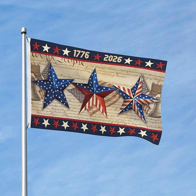 250 Anniversary USA Flag 3x5 Ft,4th of July 250th Year American Yard Banner,God Bless United States Large Decorations Double-Sided with Star,1776-2026 America Patriotic Garden Merchandise Outside