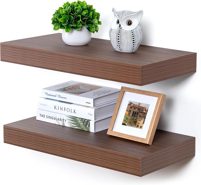 FLYJOE Deep Floating Shelves, 24'' x 12'' Walnut Shelves for Wall Set of 2