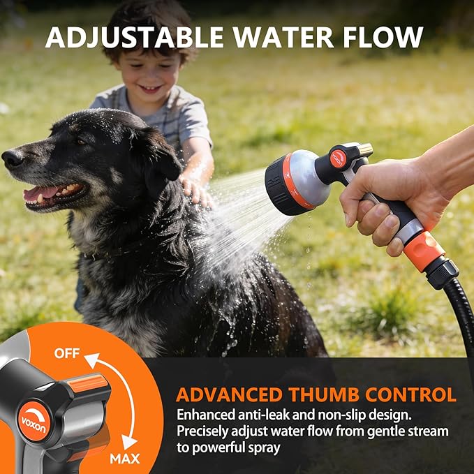 VOXON Hose Nozzle Heavy Duty 10 Spray Patterns - Metal Garden Water Hose Sprayer with Thumb Flow Control | On Off Valve, Nozzle Sprayer for Lawn & Plant Watering, Car & Pet Washing