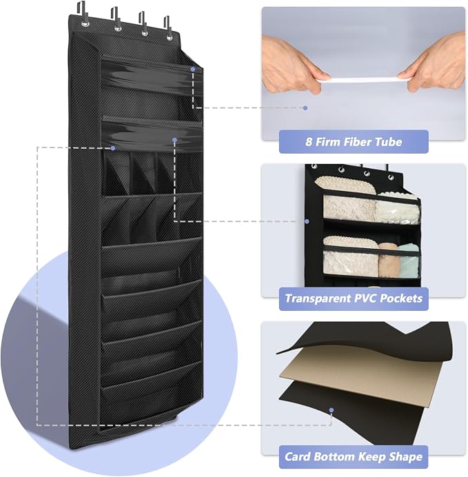1 Pack 8 Shelves Over The Door Shoe Organizer, 68" Exlarge Deep Pockets | Hanging Shoe Organizer, Shoe Rack for Closet, Shoe Holder for Boots, Sneakers, Heels, Over Door Organizer in Home, RV, Black