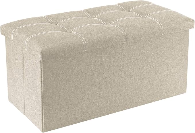 YOUDENOVA Ottoman with Storage, 30" Storage Ottoman Bench, Linen Beige | Hide blankets, pillows and clutter inside, while the padded linen seat adds comfort to your bedroom or living room.