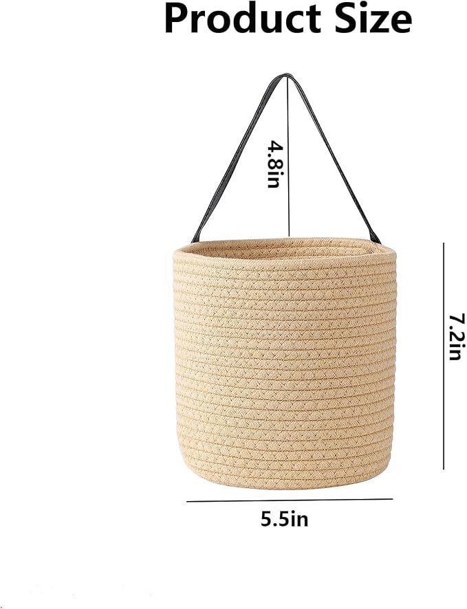 Hanging Leather Plant Pot Holder, Wall Hanging Planter Basket, Beige