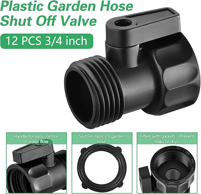 12 PCS 3/4'' Plastic Garden Hose Shut Off Valve,Water hose Shut-Off Ball Valve Thread Connector Coupling for Telescopic Water Pipe Water Gun Valve Control Standard 3/4'' Thread Connector Coupling