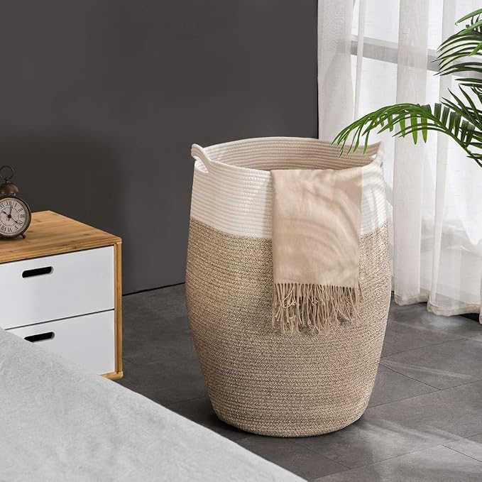 YOUDENOVA 105L Cotton Rope Laundry Hamper, Collapsible Woven Basket