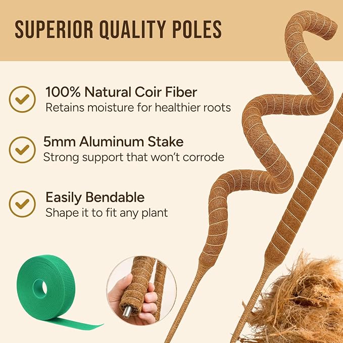 Craft911 29" Moss Pole Monstera Plant Support, Indoor Plant Stakes | 2 Pack Bendable Stakes Prevents Climbing Plants from Flopping