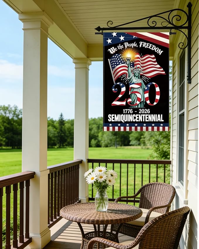 250 Years America Garden Flag, 250th Anniversary USA Patriotic 4th of July Double-Sided Waterproof Banner with Freedom Yard Sign, We The People, 1776-2026 Commemorative, 28 x 40 Inch