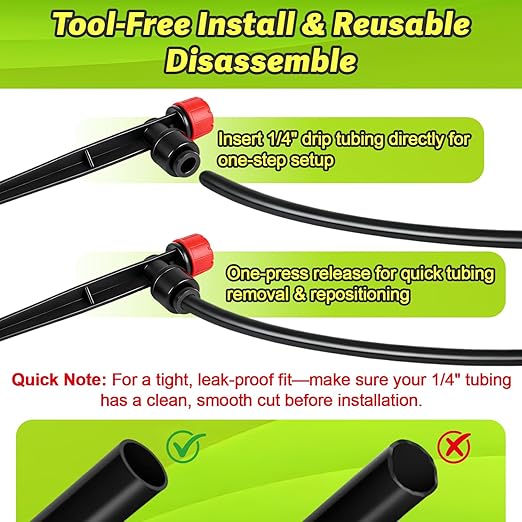 30 Pack Quick Connect Drip Emitters with Stake for 1/4" Irrigation Tubing, Adjustable 360 Degree Water Flow Irrigation Sprayer On 5" Stake Garden Irrigation Dripper for Watering System