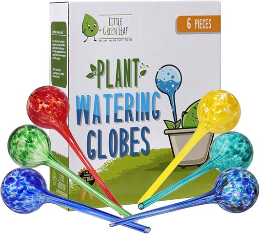 Little Green Leaf Automatic Plant Watering Globes Self Watering Planter Inserts (Set of 6) | Hands Free Multicolor Glass Bulbs | Planter Spikes to Support Indoor & Outdoor Plant Health (350ml)