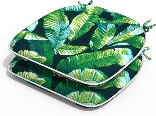 Outdoor Chair Cushions Set of 2, Water Resistant Patio Chair Pads with Ties, Seat Cushions for Home Garden Furniture Decoration, 16"x17", Hanalei Lagoon