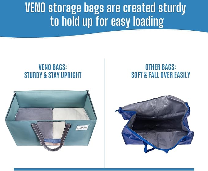 VENO Moving Bags, Wide Open Top, Clear Window, Light Blue, 8 Pack