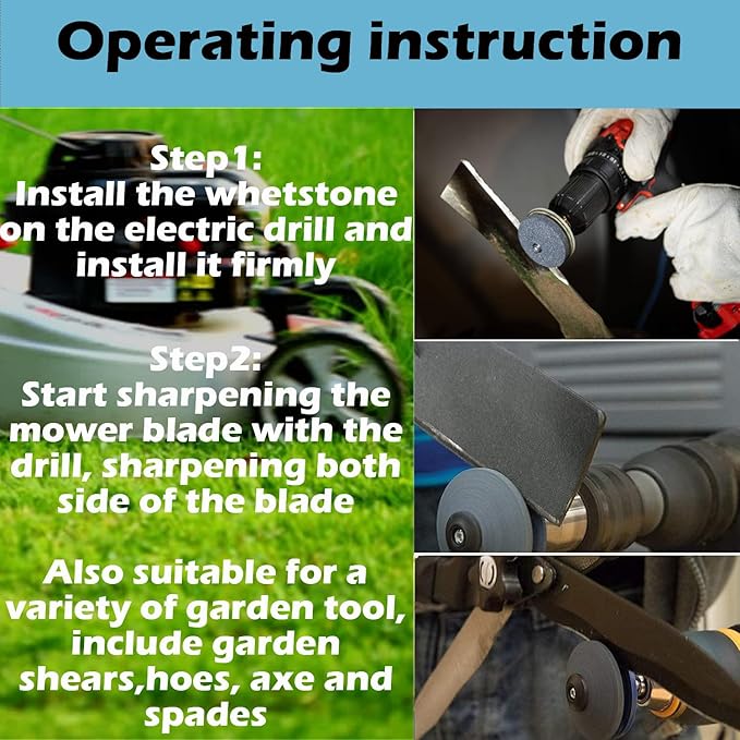 Lawnmower Dull Blade Sharpener, 3 Pcs Mower Sharpening Stone Wheel Kit, Universal Garden Tool Grindstone and Knife Edge Whetstone for Any Power Hand Drills